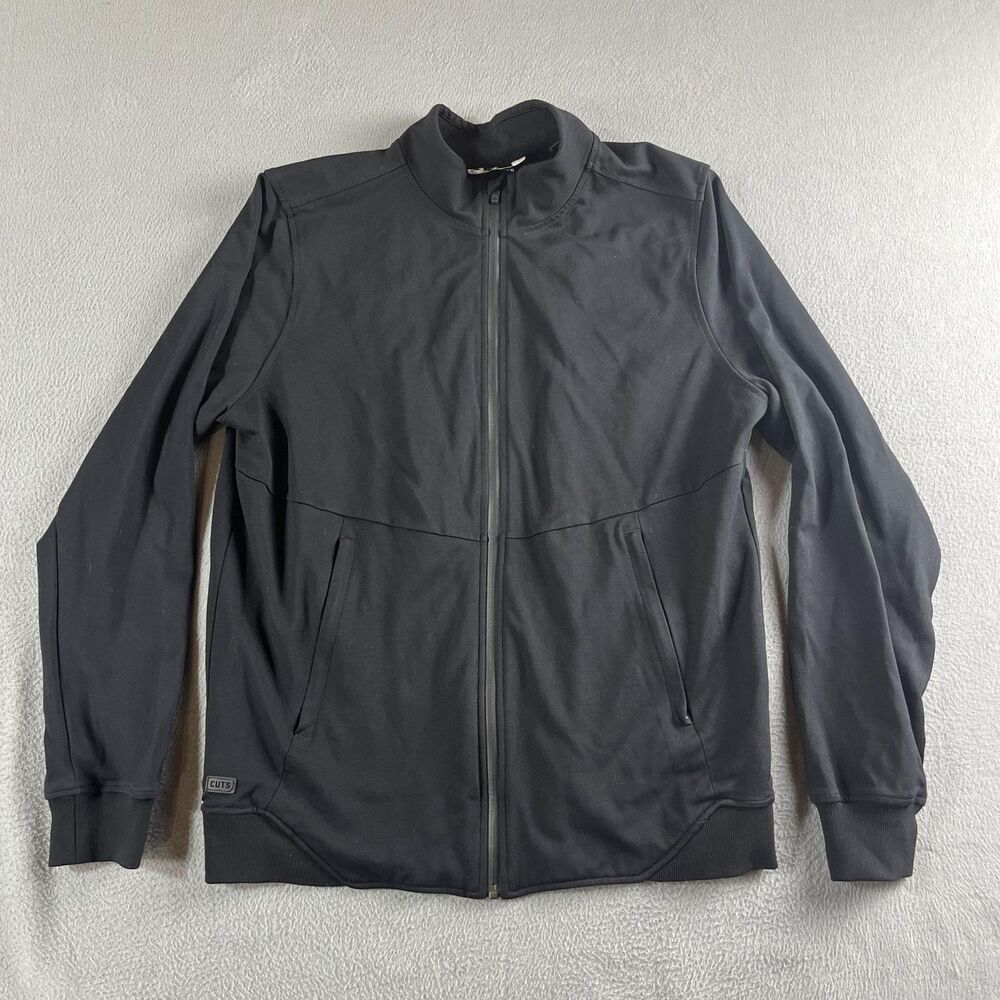 CUTS Track Jacket Mens XL Black Full Zip Stand Collar Stretch Knit Pockets